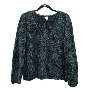 A New Day Green Chenille‎ Cozy Electric Chunky Boxy Granny Pullover Sweater XL